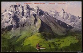 Tarjeta postal a color de vista panorámica de cabaña de montaña en Oberstdorf editada por el M. R...