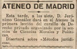 1930-05-16. Cursillo de derecho privado por Jerónimo González . El Liberal (Madrid)