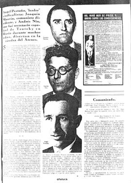 1931-05-24. Disertaciones de Angel Pestaña, Joaquín Maurín y Andrés Nin. Crónica (Madrid)