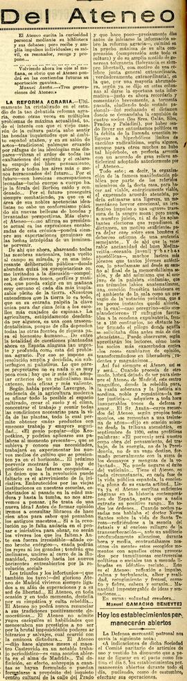 1931-12-08. Crónica del Ateneo, por Manuel Camacho Beneytez. El Liberal (Madrid)