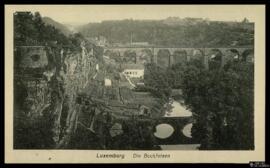 Tarjeta postal de vista panorámica de la zona rocosa de Bockfelsen en Luxemburgo, editada por Fot...