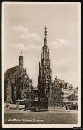 Tarjeta postal de la Schöner Brunnen en Núremberg