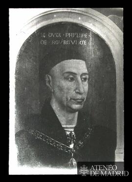 Retrato de Felipe el Bueno, duque de Borgoña, óleo anónimo flamenco, según modelo de Van der Weyd...