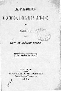 Lista de señores socios del Ateneo Científico, Literario y Artístico de Madrid en noviembre de 1886