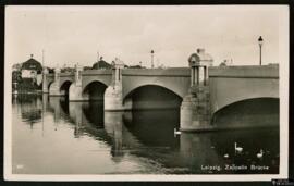 Tarjeta postal del Puente Zeppelin en Leizpig editada por Karl Cramer en Leipzig