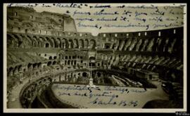 Tarjeta postal circulada de vista interior del Coliseo de Roma remitida a Mr. Chesley Perry, prim...