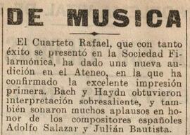 1930-05-22. Reseña del concierto del Cuarteto Rafael . El Liberal (Madrid)