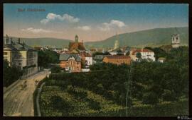 Tarjeta postal a color de vista general de Bad Dürkheim editada por el Rheinischer Kunst- und Pos...