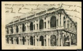 Tarjeta postal de vista exterior de la Loggia de la Basilica Palladiana o Palazzo della Ragione d...