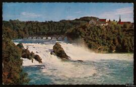 Tarjeta postal circulada a color de las Cataratas del Rin remitida a la familia Praat, residente ...