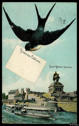Tarjeta postal a color del monumento escultórico al Káiser Guillermo I o Kaiser-Wilhelm-Denkmal e...