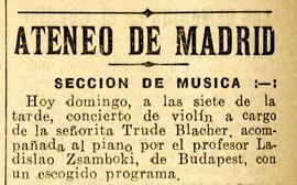 1931-11-08. Concierto de violín a cargo de Trude Blecher. El Liberal (Madrid)