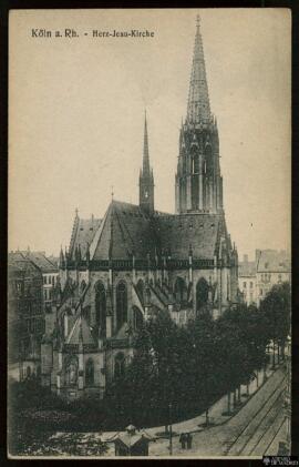 Tarjeta postal de vista exterior de la Iglesia del Corazón de Jesús o Herz-Jesu-Kirche en Colonia...