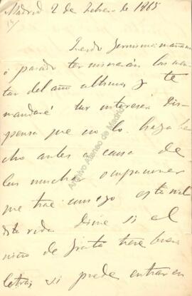 1865-02-02. Carta de Emilio Castelar a Jerónimo Amat