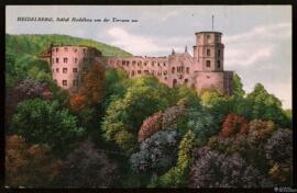 Tarjeta postal de vista panorámica del Castillo de Heidelberg editada por el Kunstverlagsanstalt ...