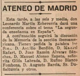1930-06-03. Conferencia de Leonardo Martín Echevarría y Memoria de la Sección Iberoamericana. El ...
