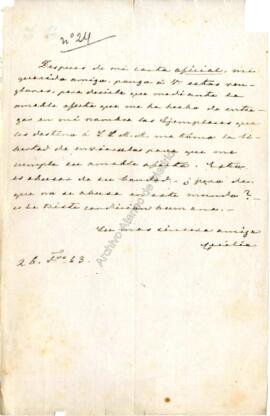 1863-02-26. Carta de Cecilia Böhl de Faber a Miguel Velarde