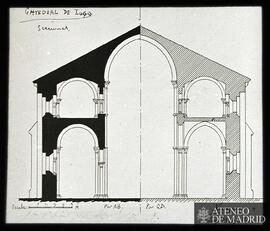 Sección transversal de la Catedral de Lugo. (Dibujo de Vicente Lampérez y Romea. Lugo, 29 de agos...