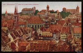 Tarjeta postal a color de vista panorámica de Núremberg