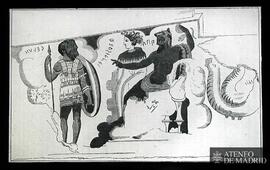 Tarquinia. Detalle de la tumba de Orco: "Plutón, Proserpina y Hércules en el Hades"