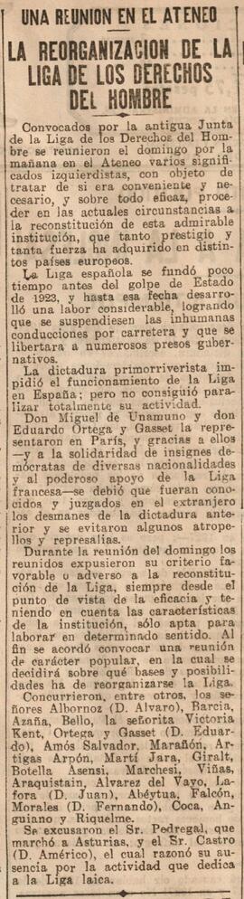 1930-06-24. Reunión en el Ateneo de la Liga de los Derechos del Hombre. El Liberal (Madrid)