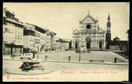 Tarjeta postal de vista exterior de la Plaza y la Basílica de la Santa Cruz de Florencia editada ...