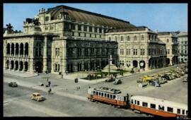 Tarjeta postal a color de vista exterior de la Ópera Estatal de Viena