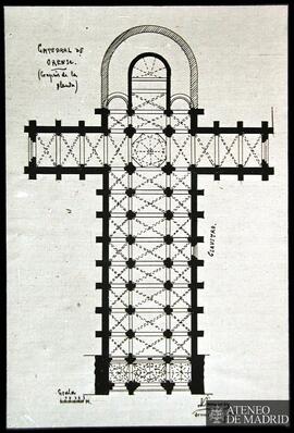 Planta de la Catedral de Orense. (Dibujo de Vicente Lampérez y Romea. Orense, 17 de agosto de 1902)