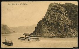Tarjeta postal circulada del risco Lorelei editada en Maguncia por Ludwig Feist remitida desde Co...