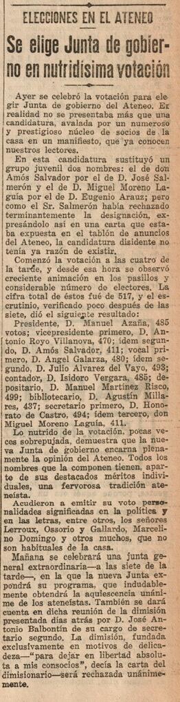 1930-06-19. Resultado de las elecciones a Junta de Gobierno. El Liberal (Madrid)