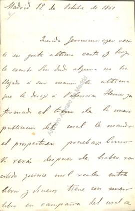 1861-10-12. Carta de Emilio Castelar a Jerónimo Amat