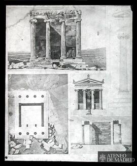 Planta, alzados y secciones del Templo de la Victoria "Aptere"