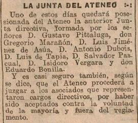 1930-02-07. La anterior Junta directiva tomará posesión del Ateneo. El Liberal (Madrid)