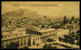 Tarjeta postal de vista panorámica de Palermo, su Catedral y el Monte Pellegrino con carta manusc...