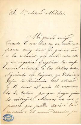 Carta de Segismundo Moret a Arturo Mélida