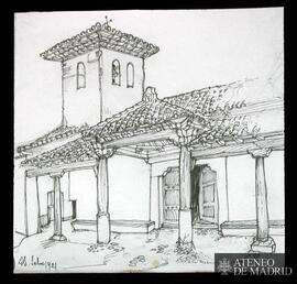 Ardoncino. El pórtico de la iglesia  Dibujo de Gustavo Fernández Balbuena