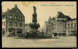 Tarjeta postal del monumento escultórico al soldado caído Kriegerdenkmal en la Kaiserplatz de Dür...