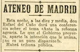 1931-09-10. Anuncio de la conferencia de Rafael del Caño. El Liberal (Madrid)