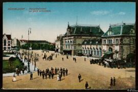 Tarjeta postal a color de la Estación Central de Düsseldorf con carta sin circular en francés al ...