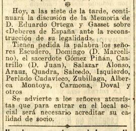 1930-07-11. Continúa la discusión de la Memoria de Eduardo Ortega y Gasset . El Liberal (Madrid)
