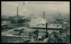 Tarjeta postal de vista panorámica de los altos hornos y fábricas junto a Marchienne-au-Pont edit...