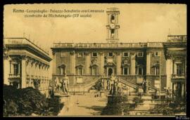 Tarjeta postal circulada de vista exterior del Palazzo Senatorio en la colina del Campidoglio de ...