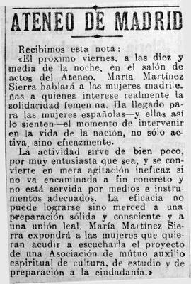 1931-07-22. Convocatoria de la conferencia de María Martínez Sierra sobre el proyecto de una asoc...