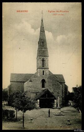 Tarjeta postal de vista exterior de la iglesia de San Nicolás de Beaune editada por Ronco para Lo...