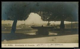 Tarjeta postal circulada de vista panorámica de Roma desde la Academia de Francia o Villa Médici ...