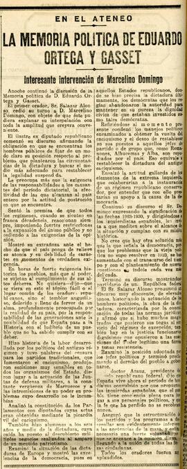 1930-07-16. Extracto de la discusión de la Memoria de Eduardo Ortega y Gasset, con discurso de Ma...