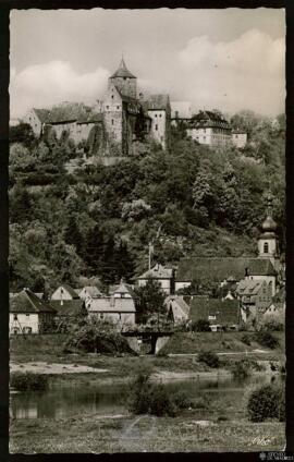 Tarjeta postal circulada de vista general de Burg Rothenfels editada por la A. Ehring Buchhandlung