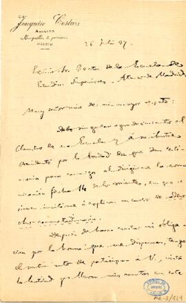 1897-07-26. Carta de Joaquín Costa