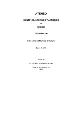 Lista de señores socios del Ateneo Científico, Literario y Artístico de Madrid en enero de 1891