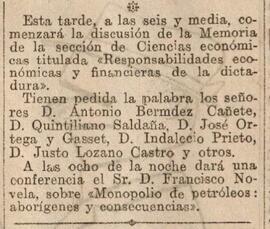 1930-06-05. Memoria de la Sección de Ciencias Económicas. Conferencia de Francisco Novela. El Lib...
